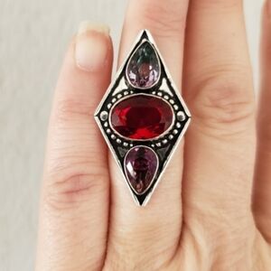 New Garnet & Bi-Color Tourmaline 925 Silver Ring.